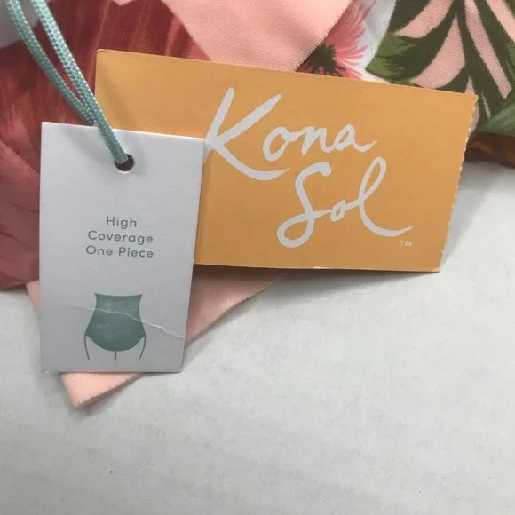 Kona Sol Women's Size Medium 8-10 One Piece Floral Swimsuit With Straps New - Picture 3 of 14